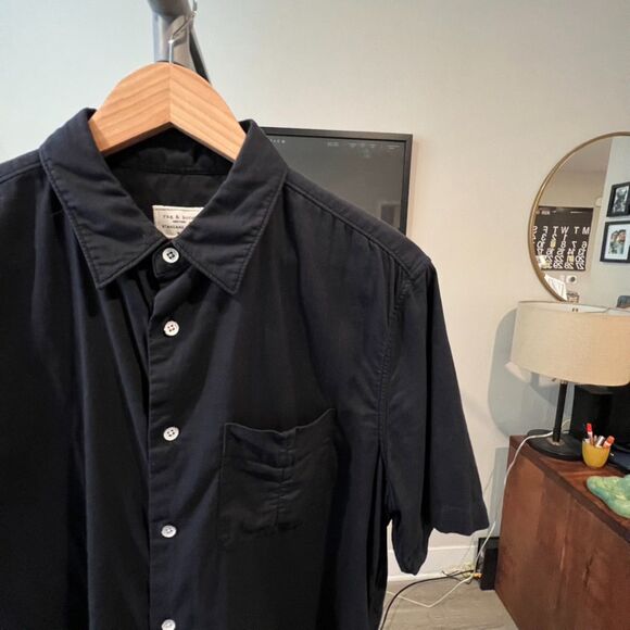 rag & bone - Standard Issue Beach Cotton SS Shirt - Navy - Picture 4 of 6